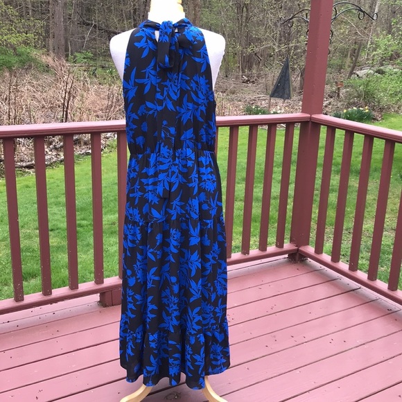 Sam Edelman Size 14 blue combo halter graphic botanic halter midi dress - Picture 5 of 11